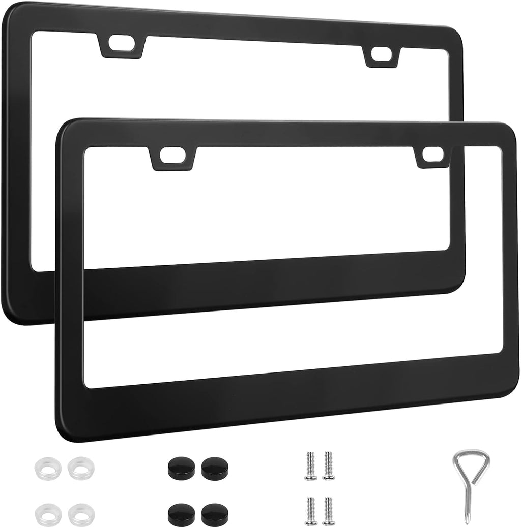 QUANQIUFEI Stainless Steel License Plate Frames, 2 Pack, Black