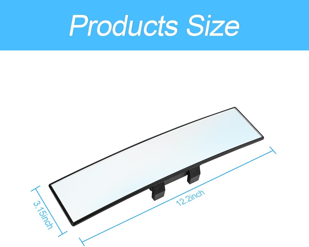 8sanlione 12-Inch HD Panoramic Rearview Mirror, Universal Clip-On Car Mirror, White