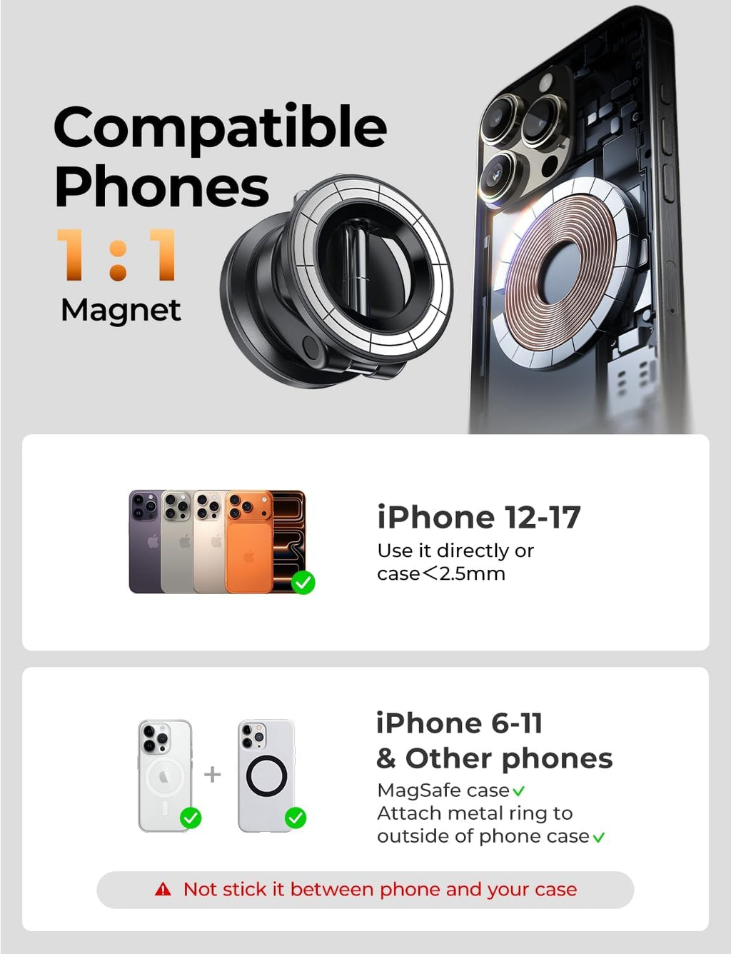 LISEN MagSafe Car Mount – Magnetic Vacuum Suction Phone Holder for iPhone