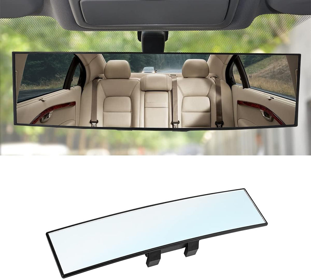 8sanlione 12-Inch HD Panoramic Rearview Mirror, Universal Clip-On Car Mirror, White