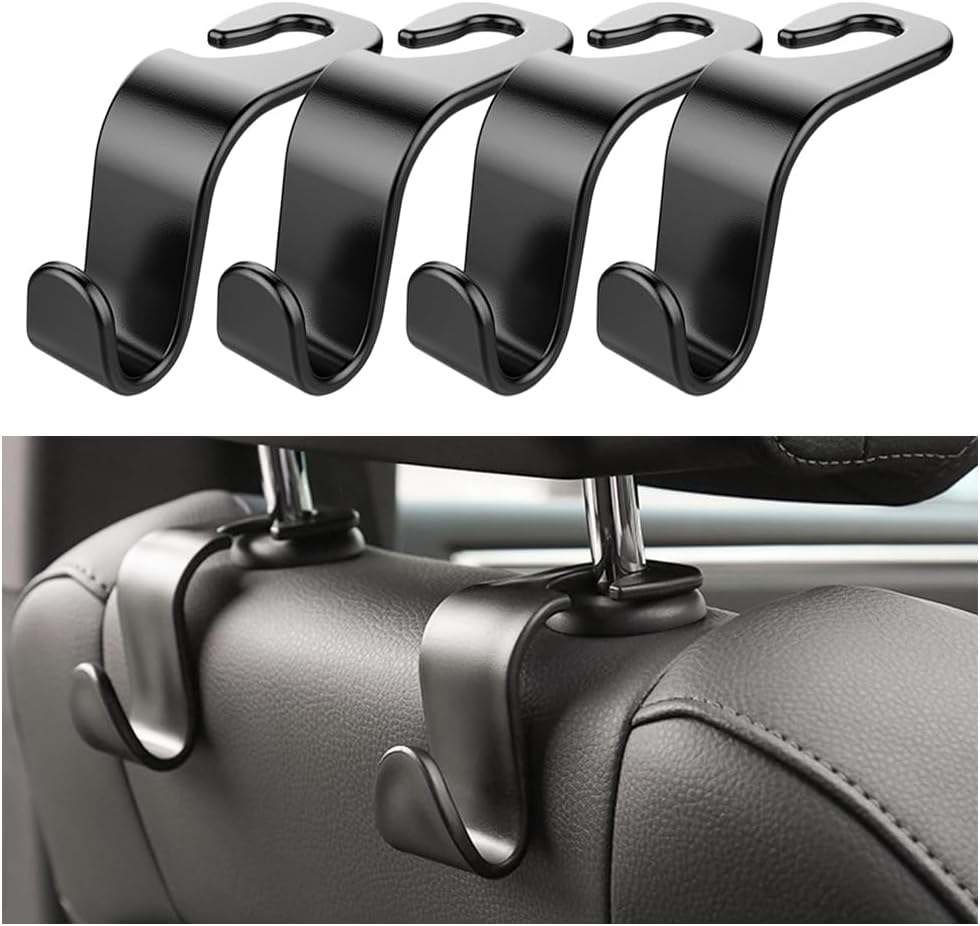 Car Back Seat Headrest Hooks, 4 Pack, Hanger for Bags, Coats, Groceries