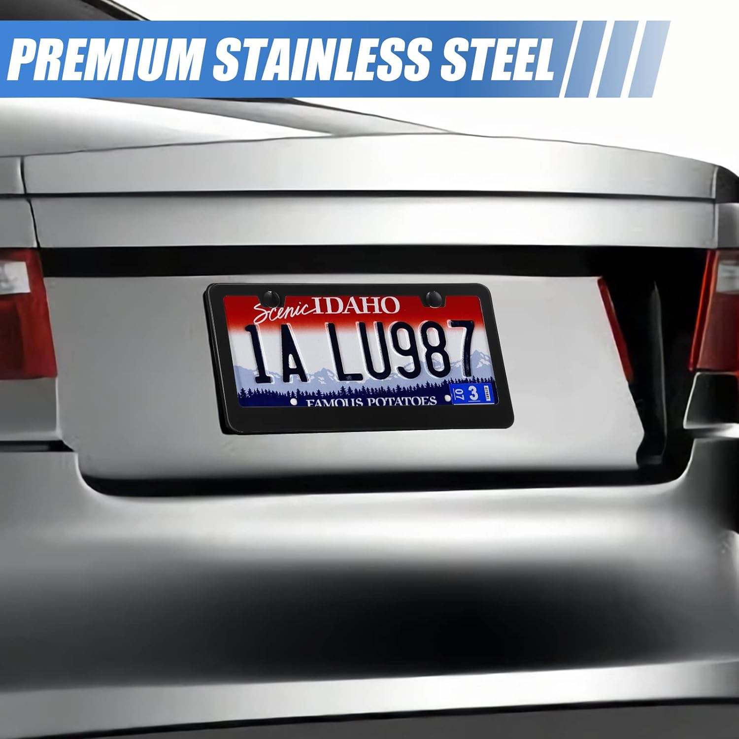 QUANQIUFEI Stainless Steel License Plate Frames, 2 Pack, Black