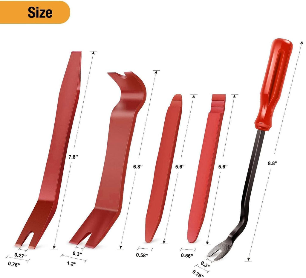 GOOACC 5 PCS Nylon Auto Trim Removal Tool Kit - No-Scratch, Red