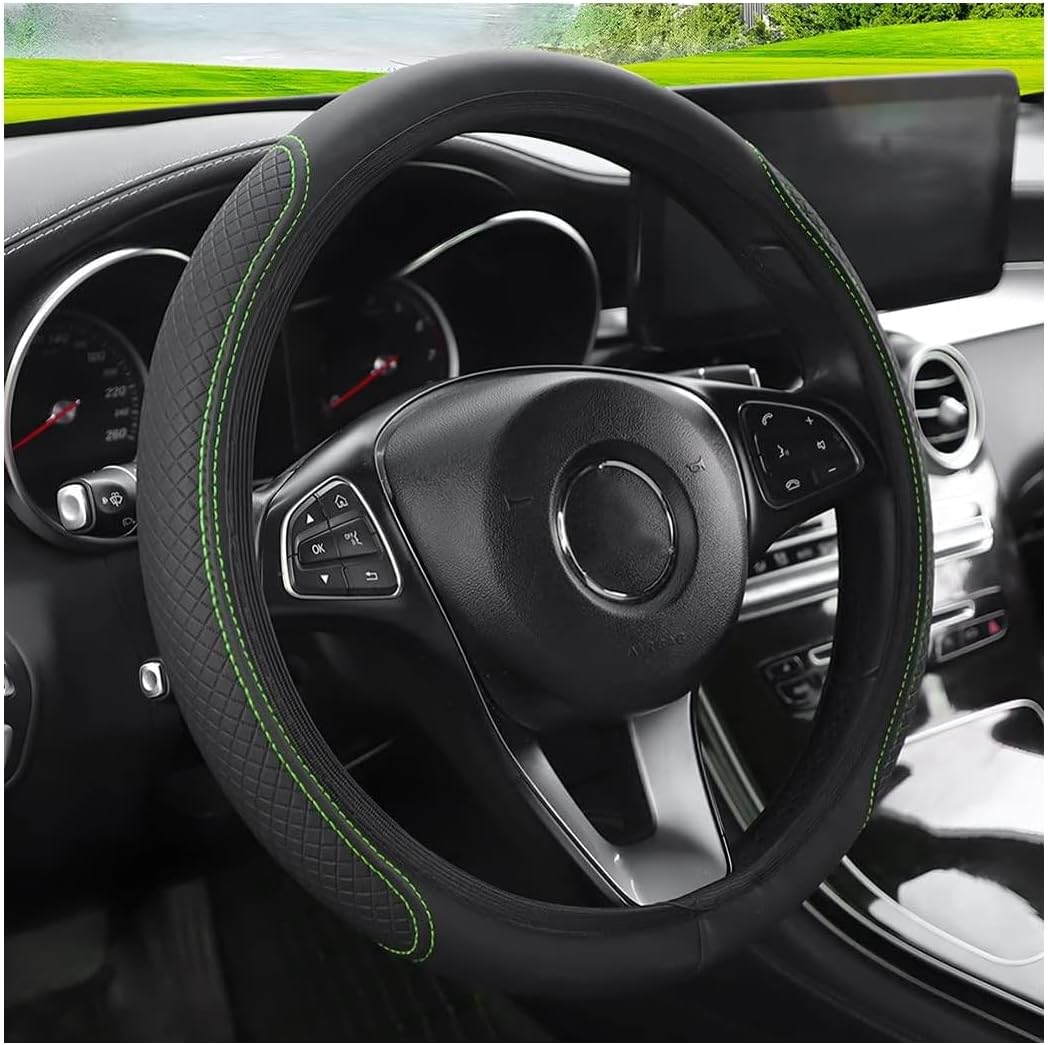 LoyaForba Leather Steering Wheel Cover, Anti-Slip Breathable Car Interior Accessory 15