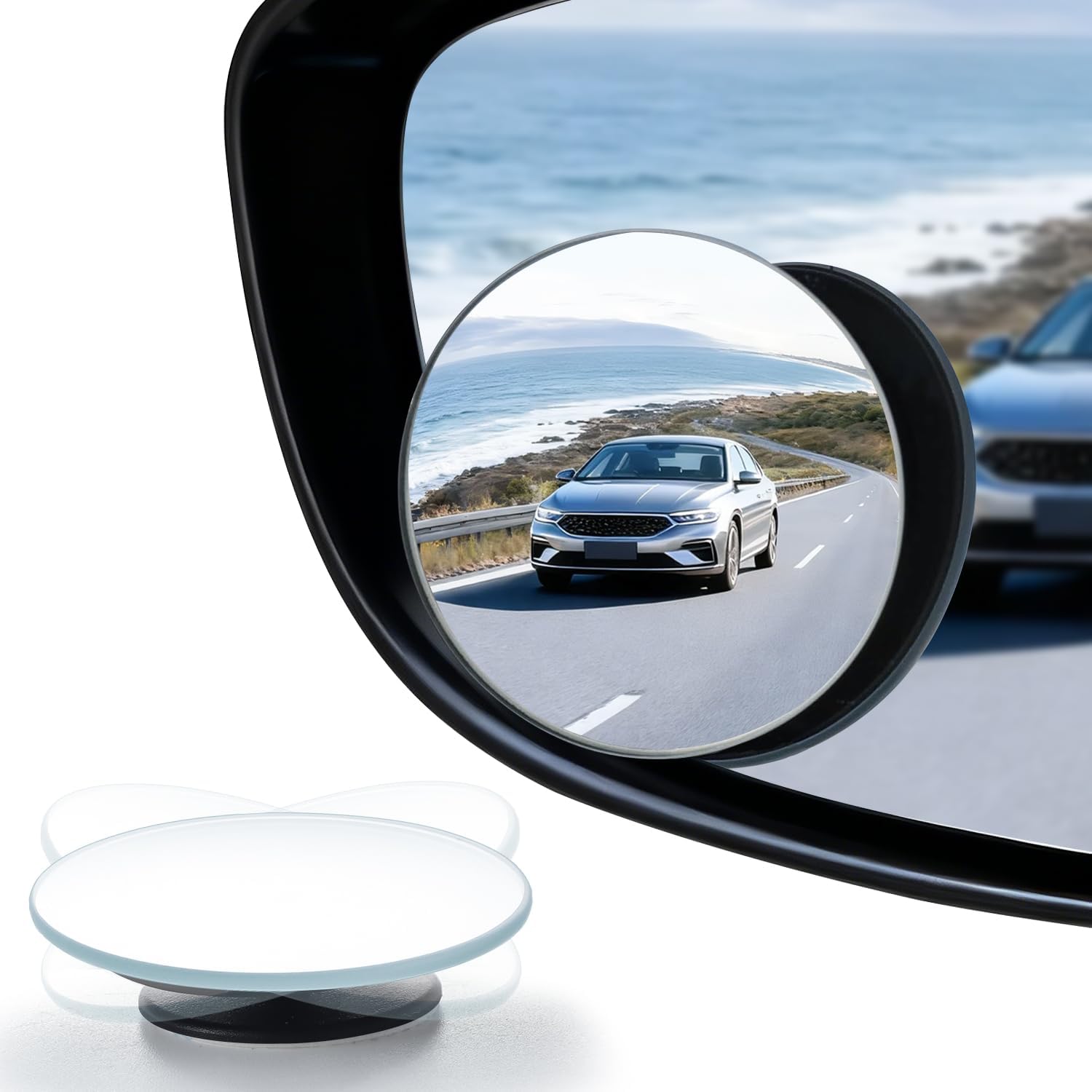 LivTee 2" Blind Spot Mirror, HD Frameless Convex, Wide Angle, Pack of 2