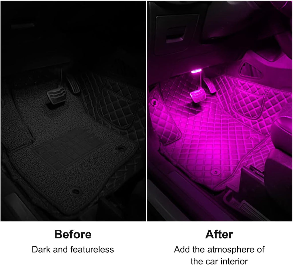 4Pcs Wireless Car LED Interior Lights, 7 Colors, USB Rechargeable, Portable