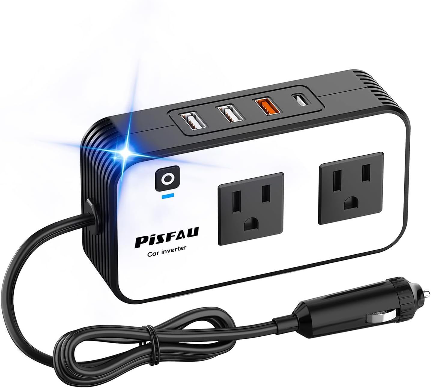 PISFAU 200W Car Power Inverter 12V to 110V AC Outlet w/ USB-C, Dual USB