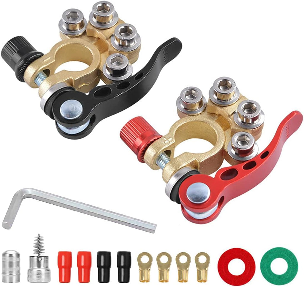 2Pcs Car Battery Terminal Connectors, 4-Way Quick Disconnect, SAE/JIS Type A