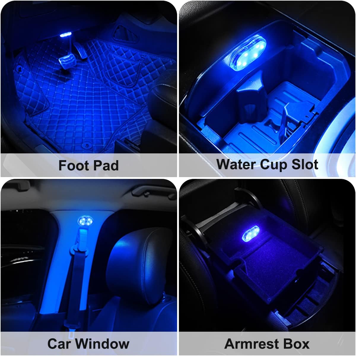 4Pcs Wireless Car LED Interior Lights, 7 Colors, USB Rechargeable, Portable