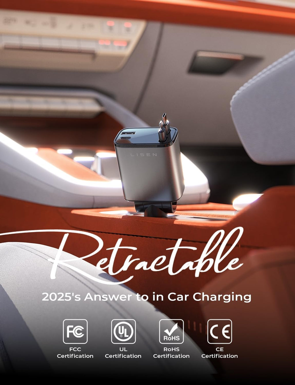LISEN 84W Retractable Car Charger, USB C Fast Charge, 4 in 1 for iPhone