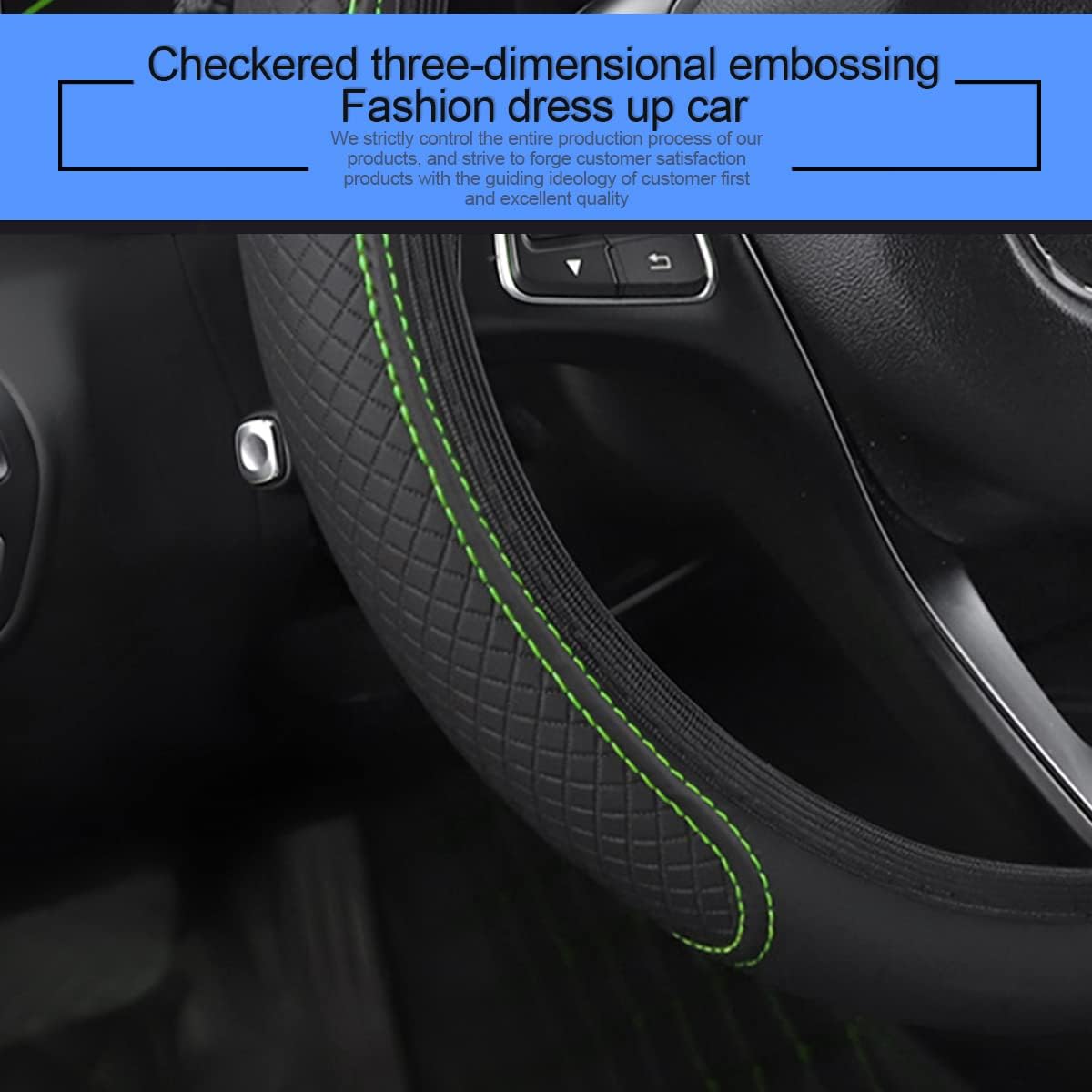 LoyaForba Leather Steering Wheel Cover, Anti-Slip Breathable Car Interior Accessory 15
