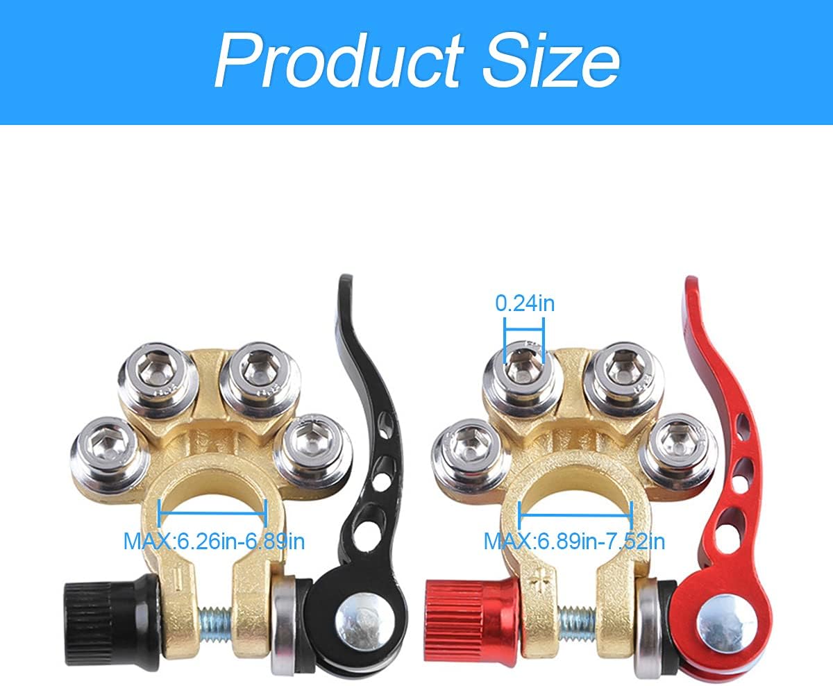 2Pcs Car Battery Terminal Connectors, 4-Way Quick Disconnect, SAE/JIS Type A