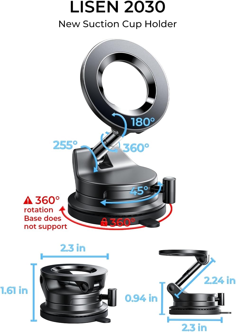 LISEN MagSafe Car Mount – Magnetic Vacuum Suction Phone Holder for iPhone
