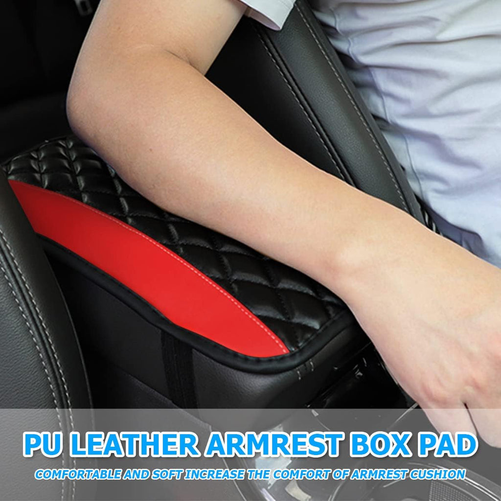 Moly Magnolia Car Armrest Cushion, Leather Waterproof Console Cover, Red