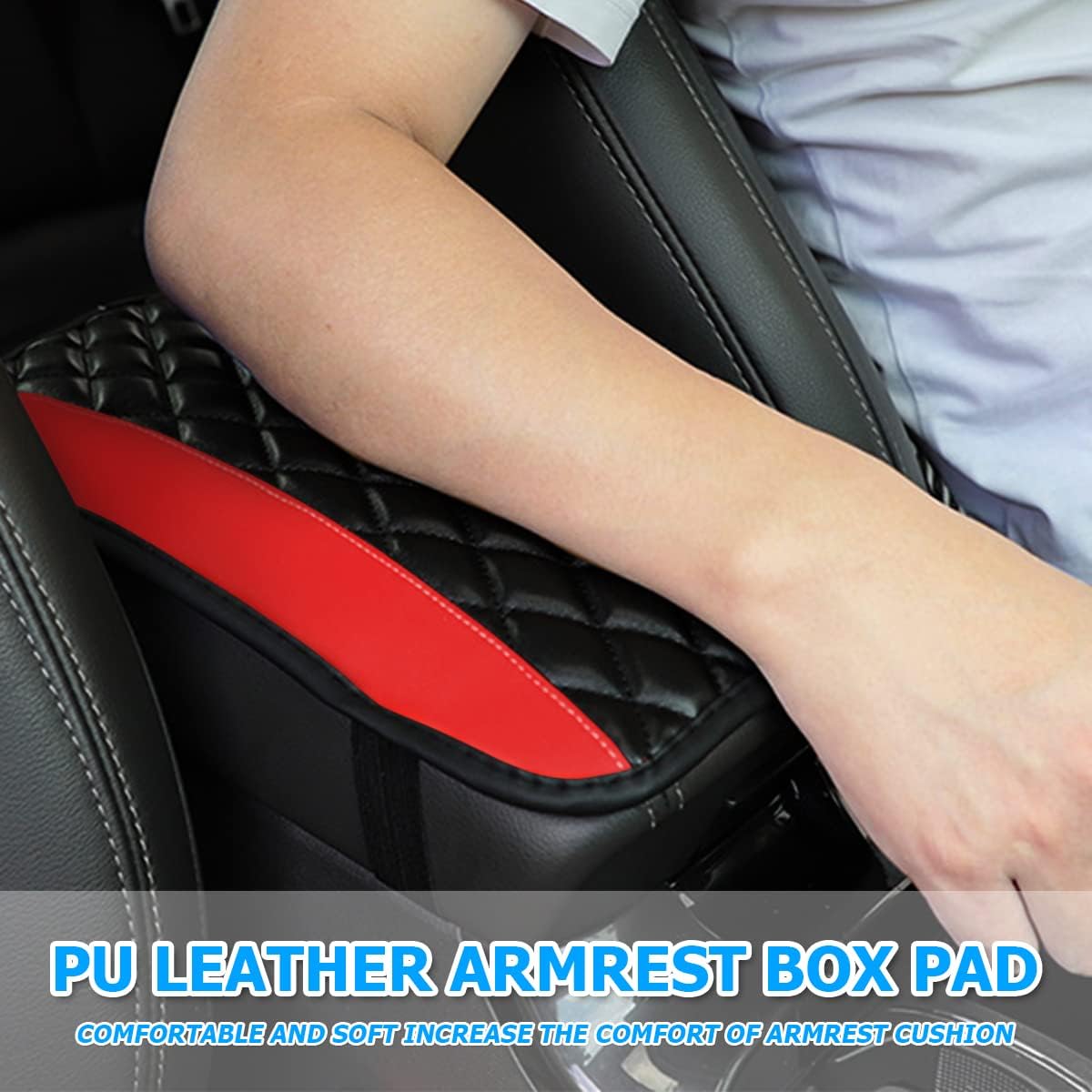 Moly Magnolia Car Armrest Cushion, Leather Waterproof Console Cover, Red