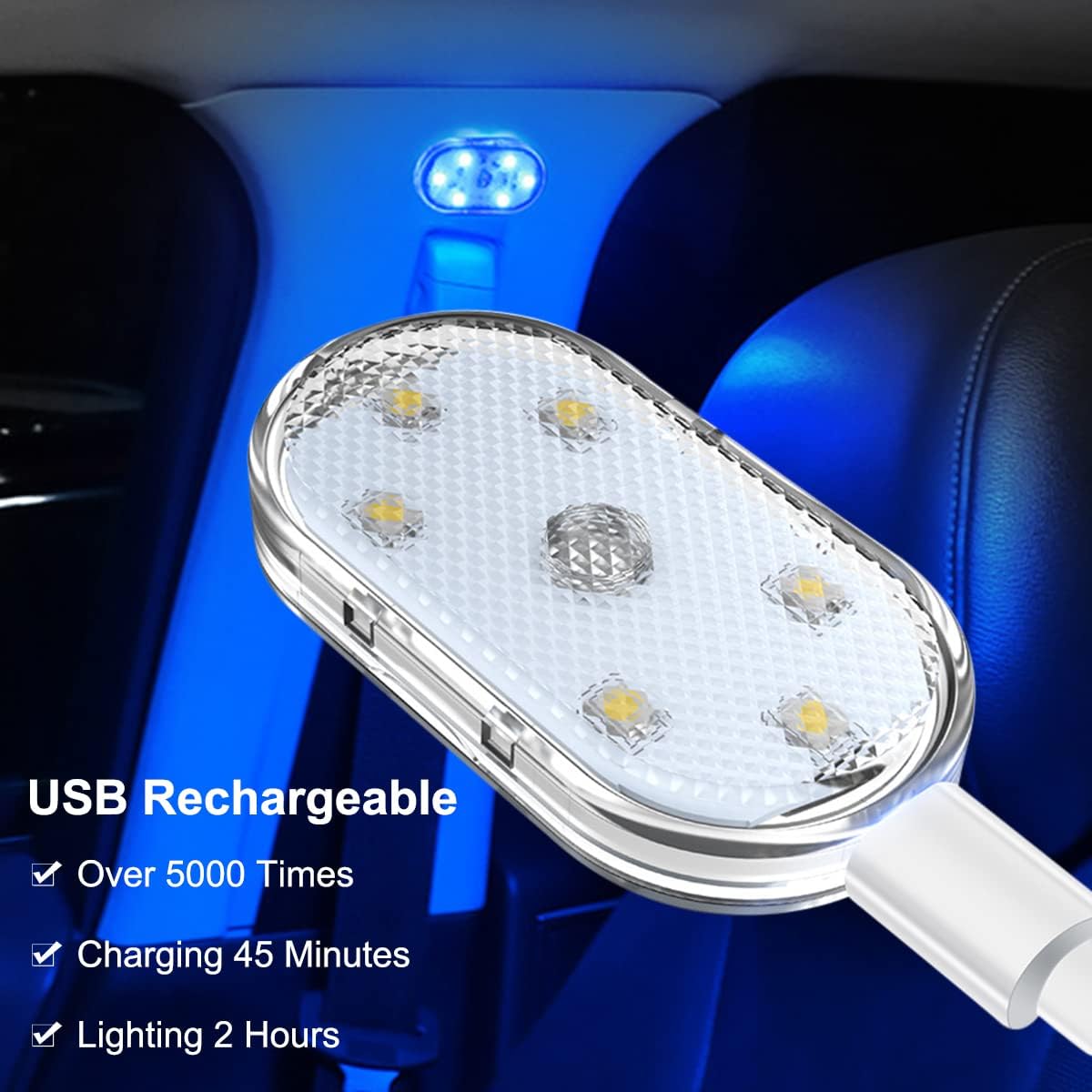 4Pcs Wireless Car LED Interior Lights, 7 Colors, USB Rechargeable, Portable