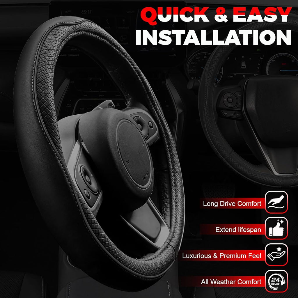 Ouzorp Car Steering Wheel Cover, Microfiber Leather, Anti-Slip, Universal