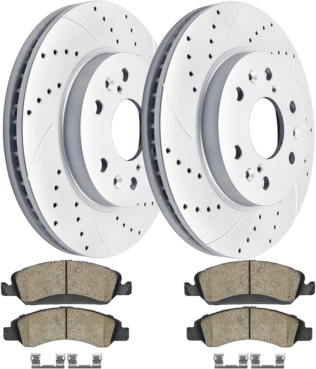 Front Brake Kit Drilled Slotted Rotors & Ceramic Pads for Cadillac Escalade Chevy Silverado 1500 Tahoe GMC Yukon