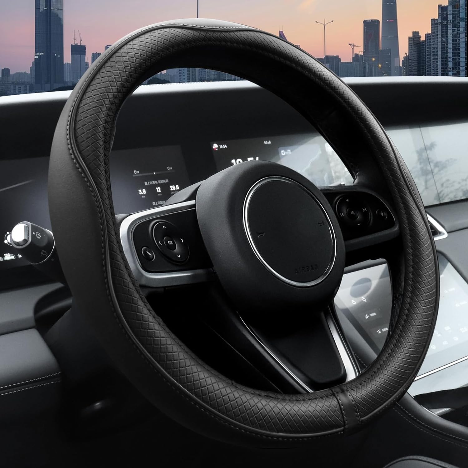 Ouzorp Car Steering Wheel Cover, Microfiber Leather, Anti-Slip, Universal