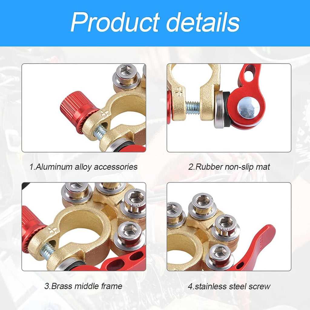 2Pcs Car Battery Terminal Connectors, 4-Way Quick Disconnect, SAE/JIS Type A