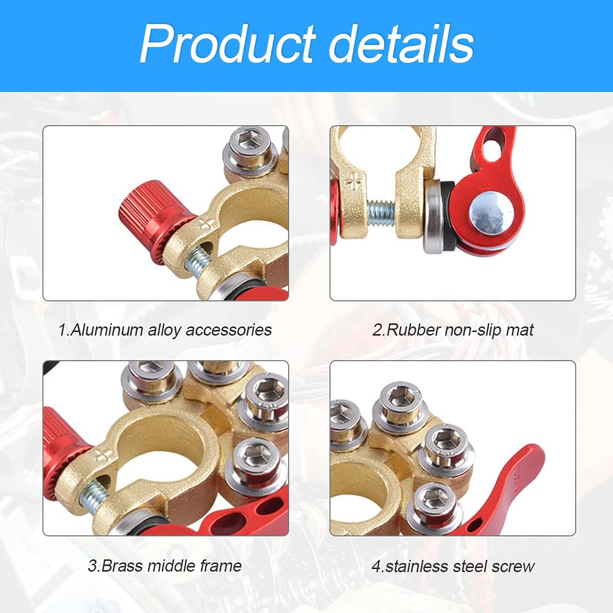 2Pcs Car Battery Terminal Connectors, 4-Way Quick Disconnect, SAE/JIS Type A