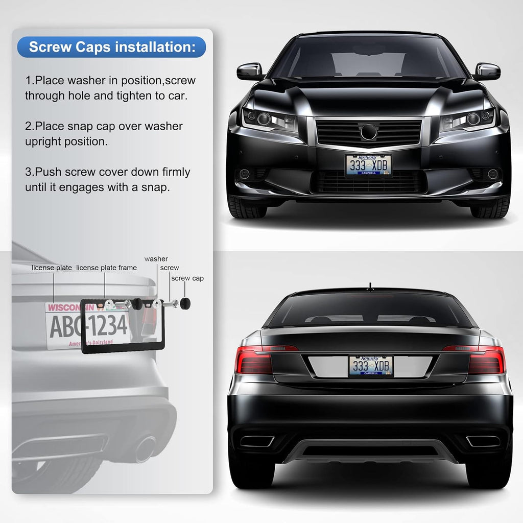 QUANQIUFEI Stainless Steel License Plate Frames, 2 Pack, Black