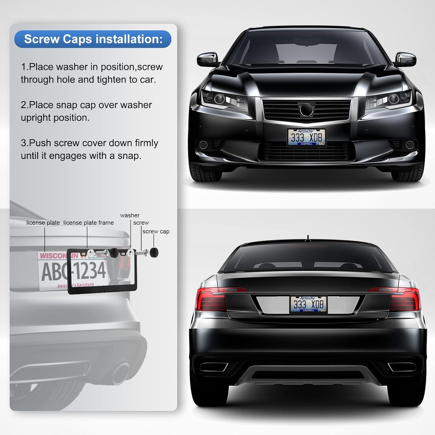 QUANQIUFEI Stainless Steel License Plate Frames, 2 Pack, Black
