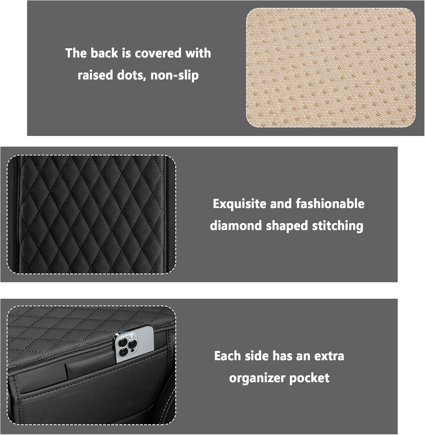 Stacool Car Armrest Cover | Microfiber Leather Console Cushion, Storage Bags