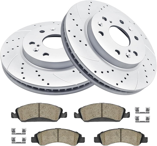 Front Brake Kit Drilled Slotted Rotors & Ceramic Pads for Cadillac Escalade Chevy Silverado 1500 Tahoe GMC Yukon