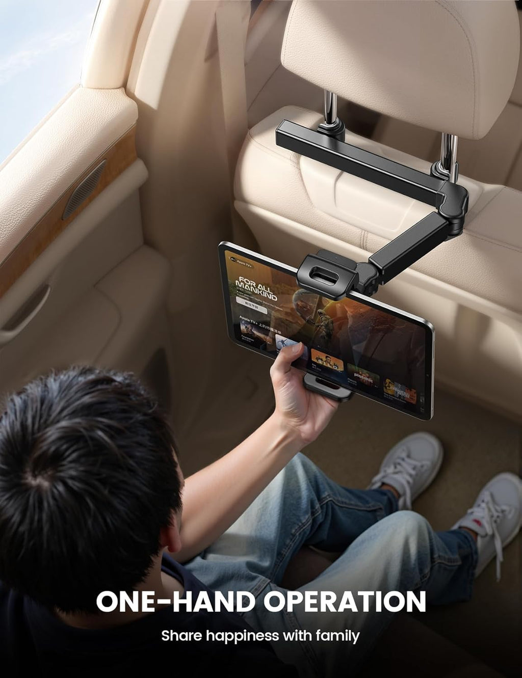 Lamicall Car Headrest Tablet Holder – 3-in-1 Extension Arm, Back Seat Mount