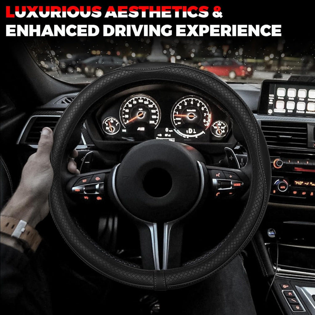 Ouzorp Car Steering Wheel Cover, Microfiber Leather, Anti-Slip, Universal