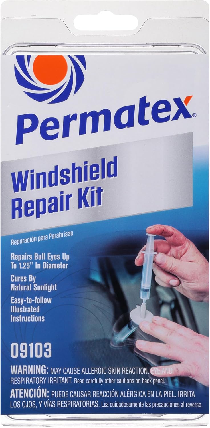 Permatex 09103 Windshield Repair Kit - Fix Chipped & Cracked Glass, 9pc