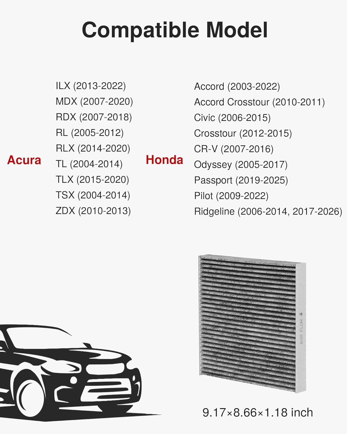 Puroma Activated Carbon Cabin Air Filter, Replacement for Honda & Acura
