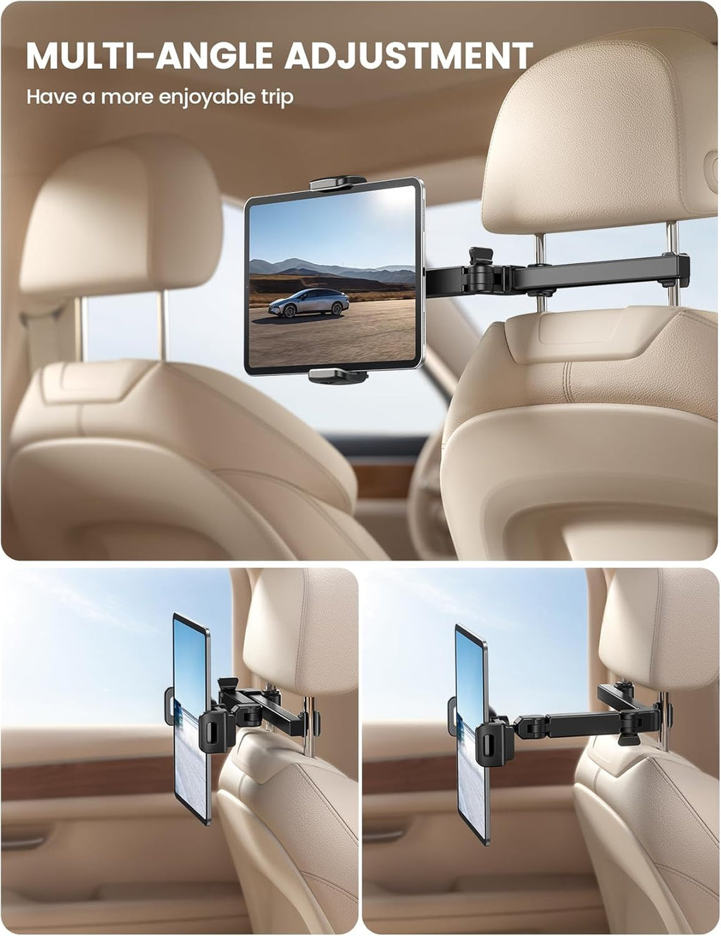 Lamicall Car Headrest Tablet Holder – 3-in-1 Extension Arm, Back Seat Mount