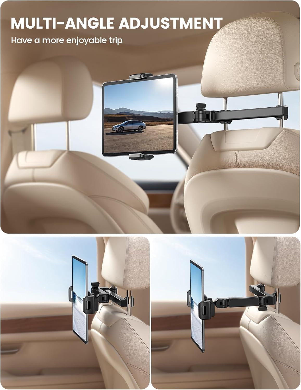Lamicall Car Headrest Tablet Holder – 3-in-1 Extension Arm, Back Seat Mount