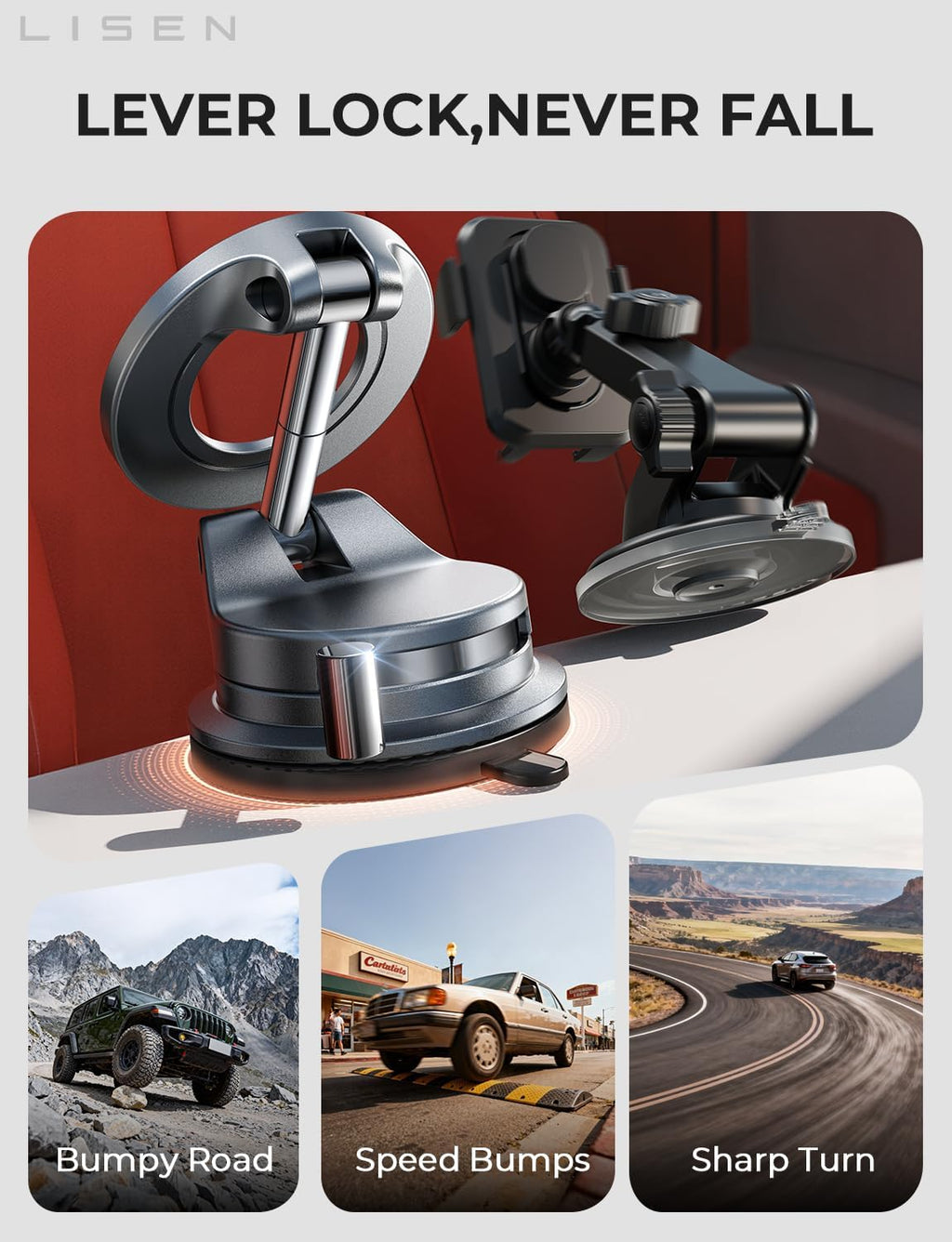 LISEN MagSafe Car Mount – Magnetic Vacuum Suction Phone Holder for iPhone