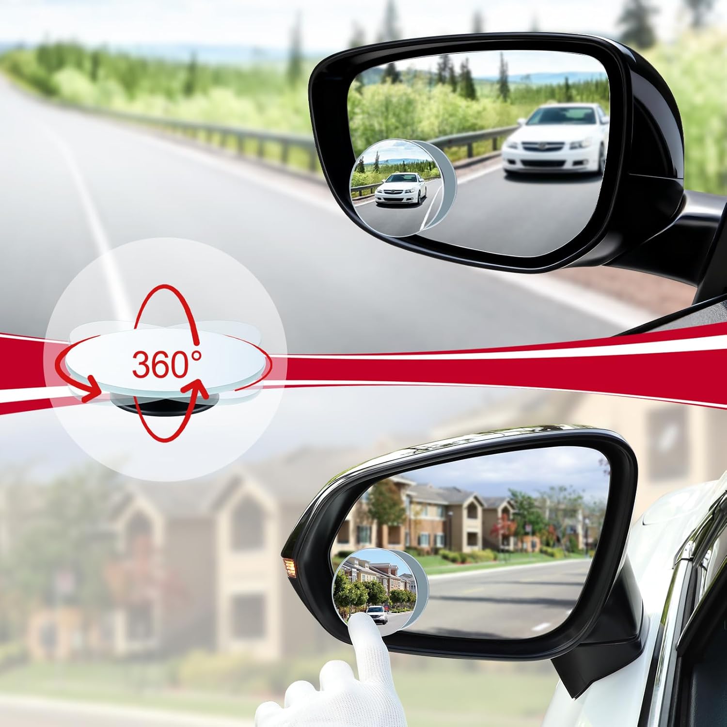 LivTee 2" Blind Spot Mirror, HD Frameless Convex, Wide Angle, Pack of 2