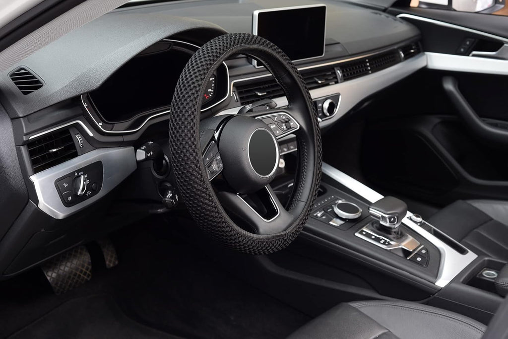 KAFEEK Steering Wheel Cover 15" Universal, Anti-Slip Ice Silk, Black