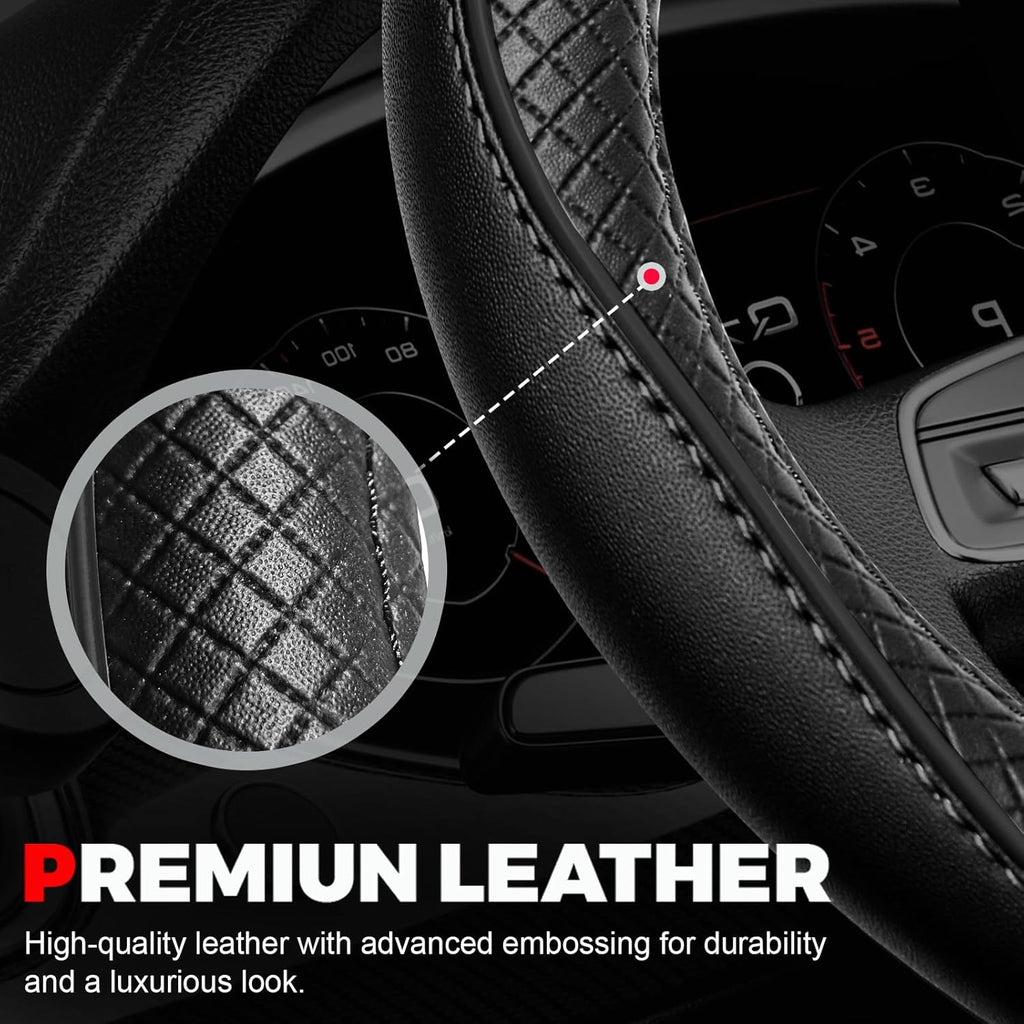 Ouzorp Car Steering Wheel Cover, Microfiber Leather, Anti-Slip, Universal