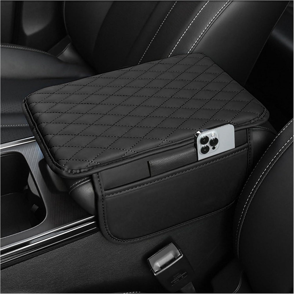 Stacool Car Armrest Cover | Microfiber Leather Console Cushion, Storage Bags