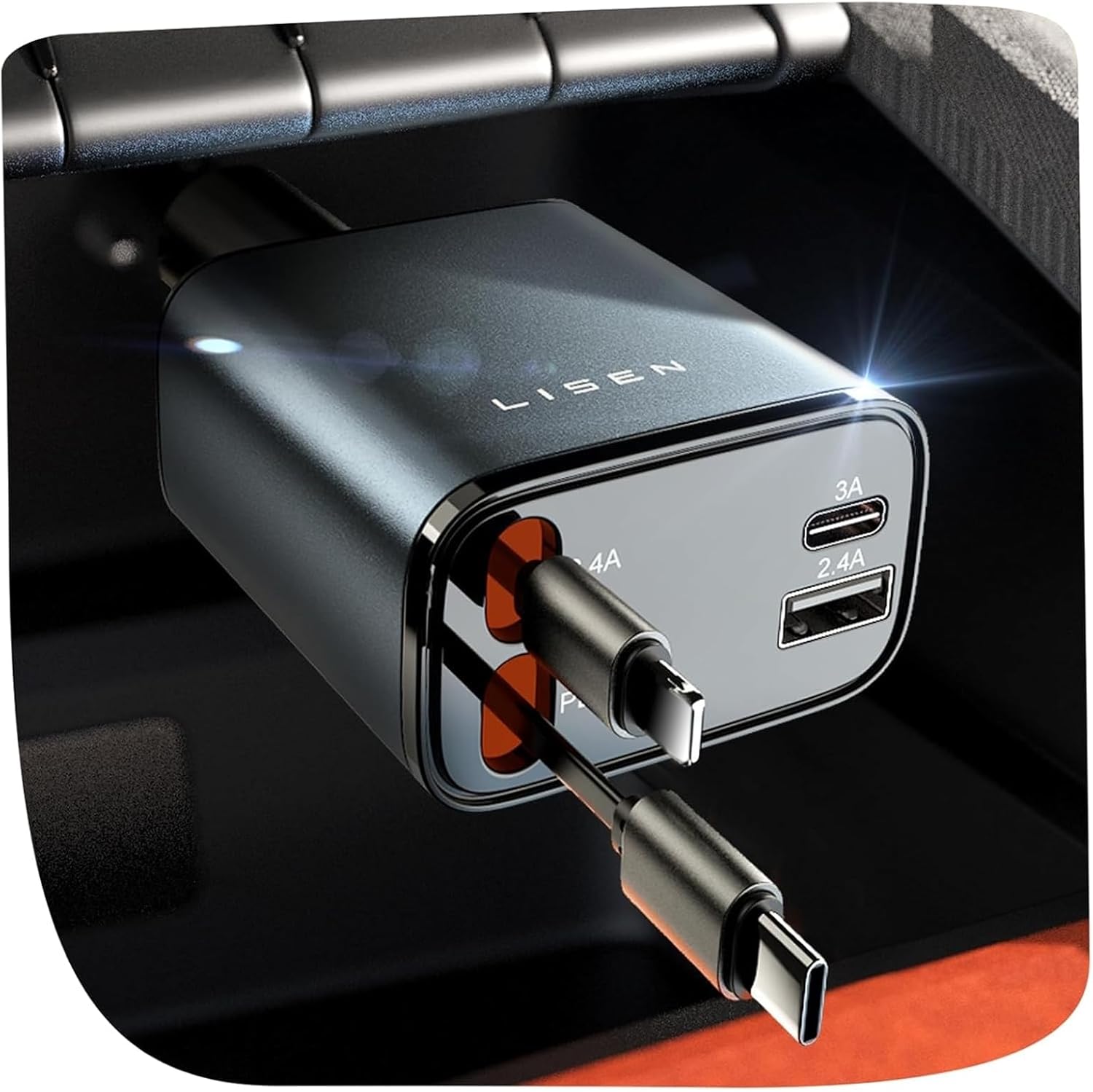 LISEN 84W Retractable Car Charger, USB C Fast Charge, 4 in 1 for iPhone