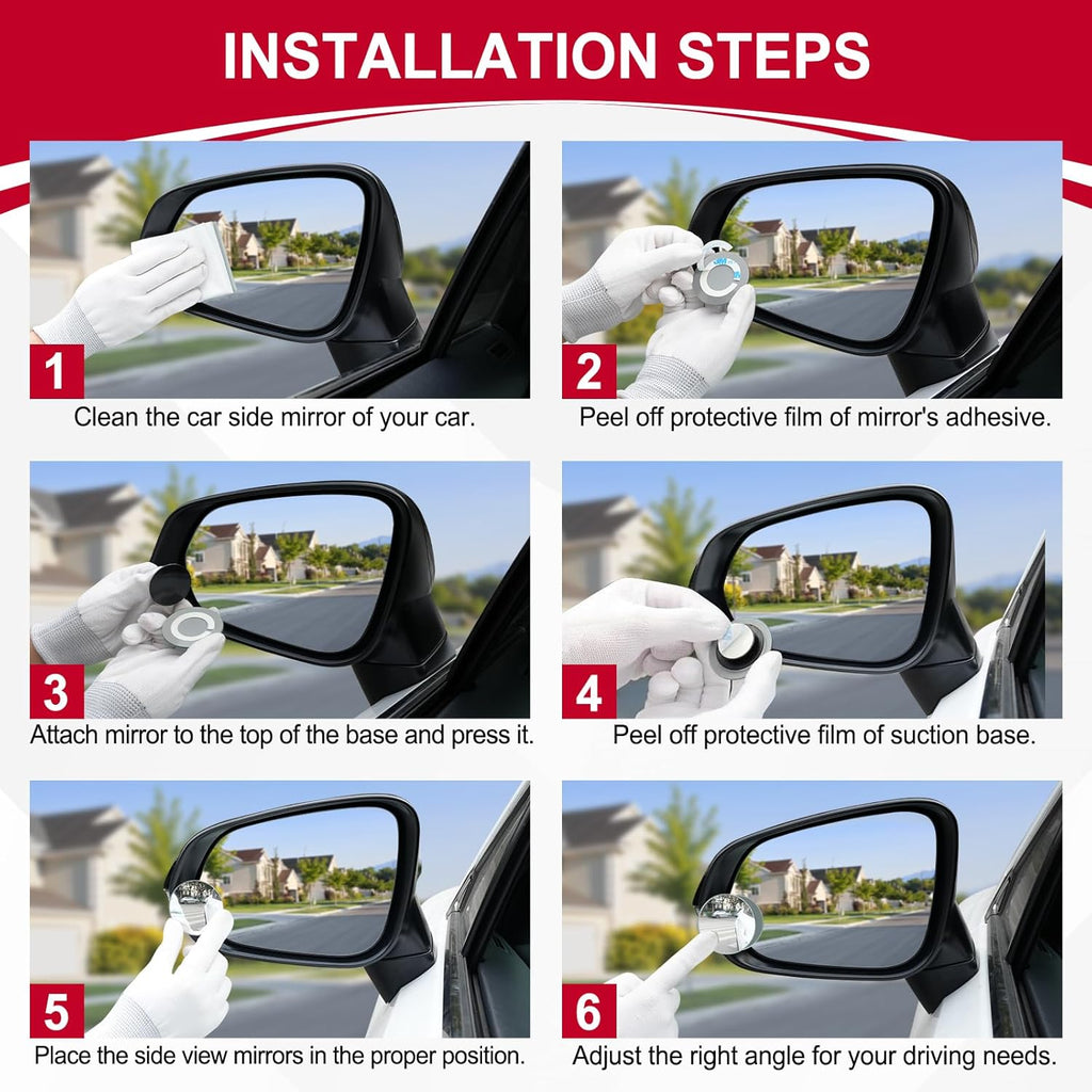 LivTee 2" Blind Spot Mirror, HD Frameless Convex, Wide Angle, Pack of 2