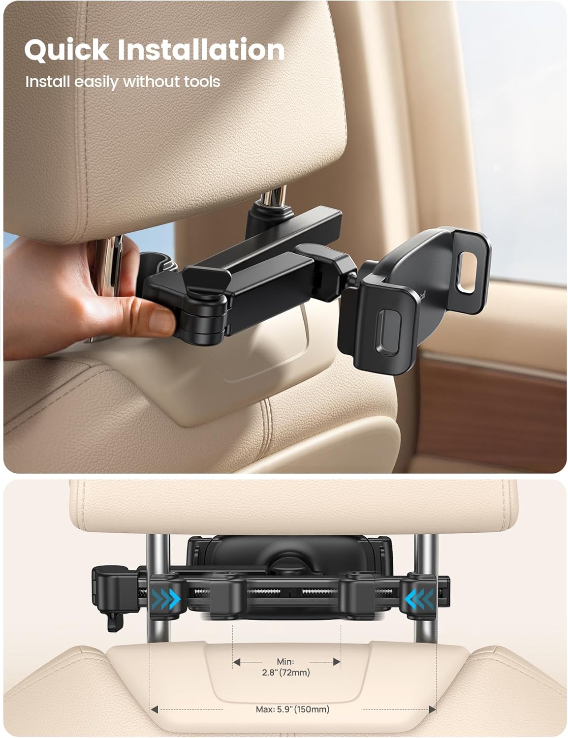 Lamicall Car Headrest Tablet Holder – 3-in-1 Extension Arm, Back Seat Mount