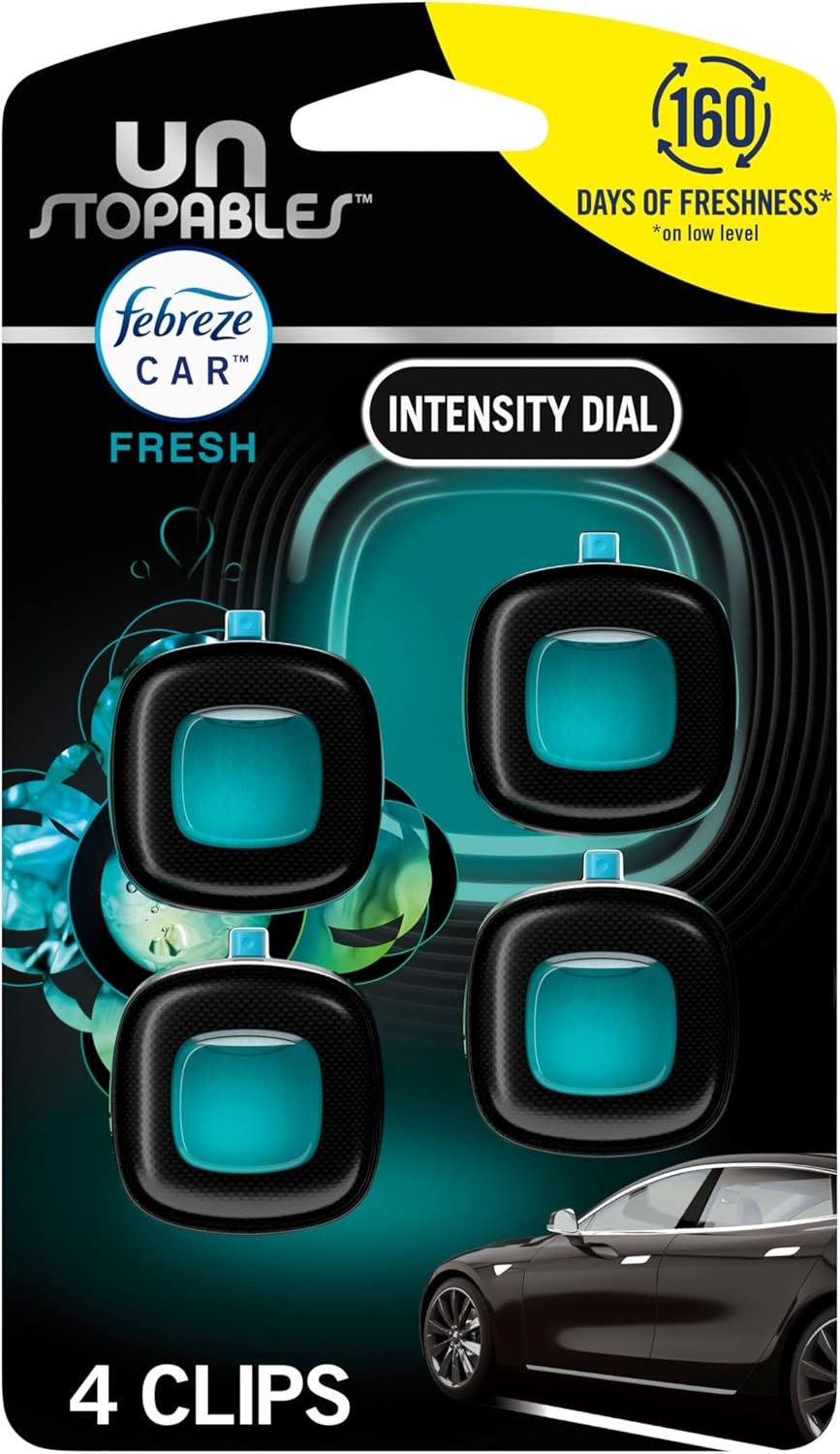 Febreze Car Vent Clip Air Freshener – Unstopables Fresh Scent, 4 Count