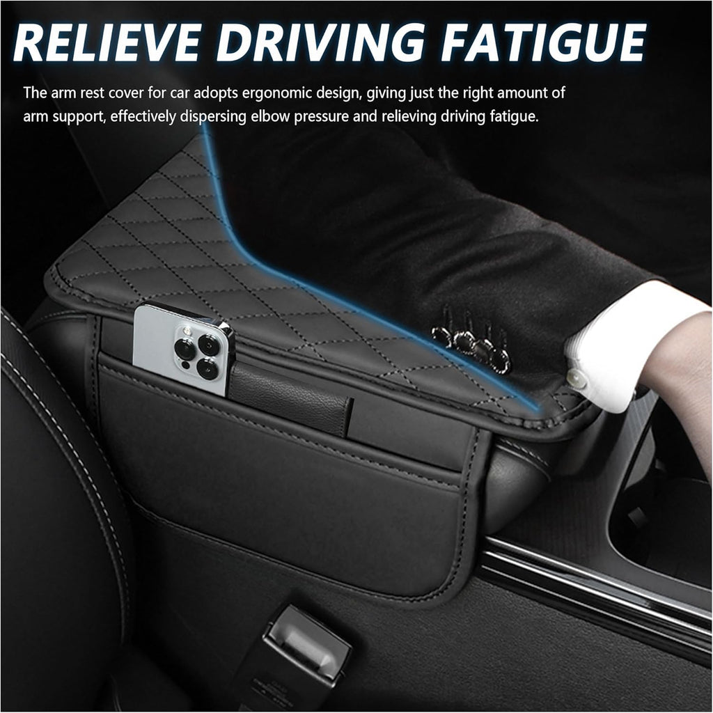Stacool Car Armrest Cover | Microfiber Leather Console Cushion, Storage Bags