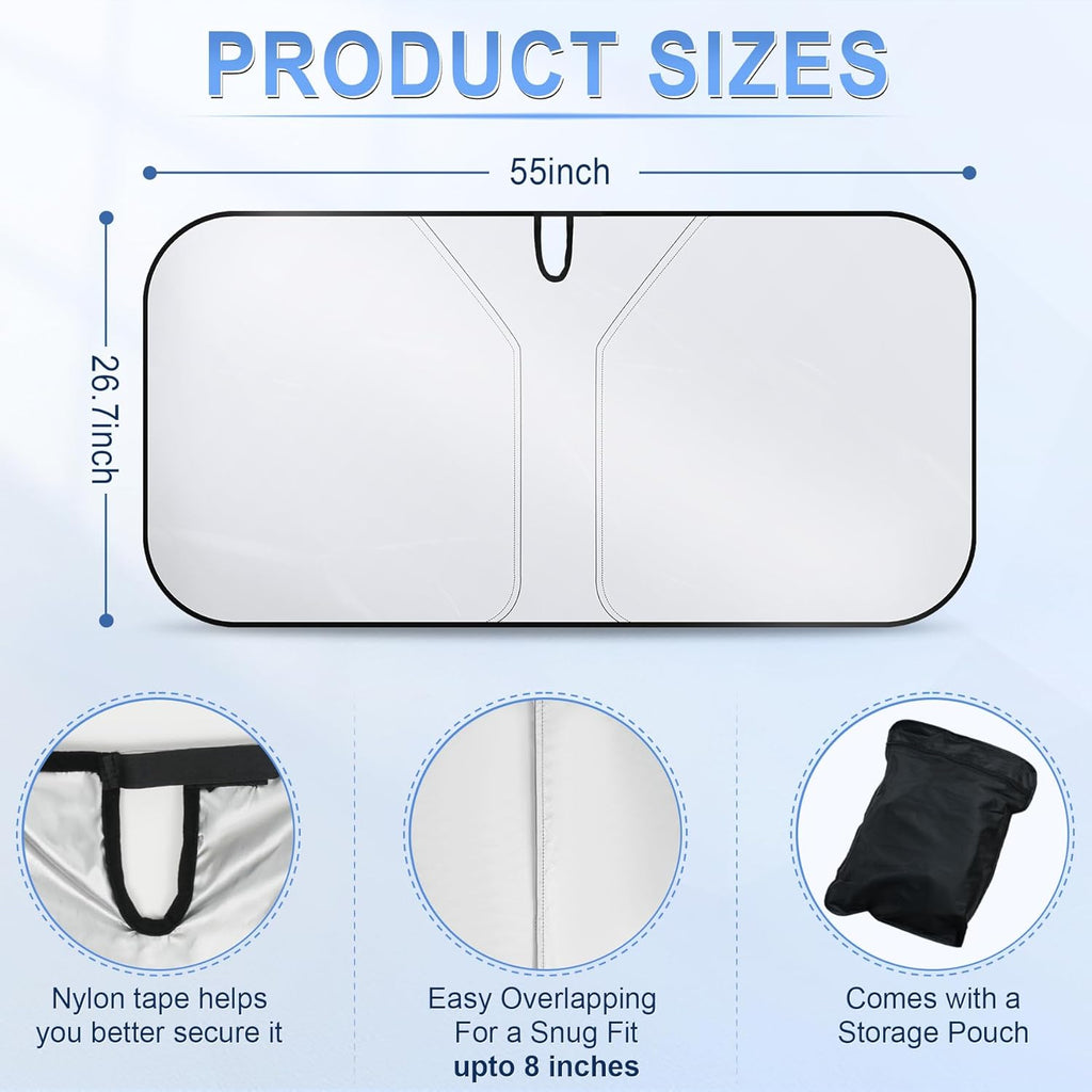 SINGARO 300T Car Windshield Sun Shade, Foldable Reflective, 58" x 32"
