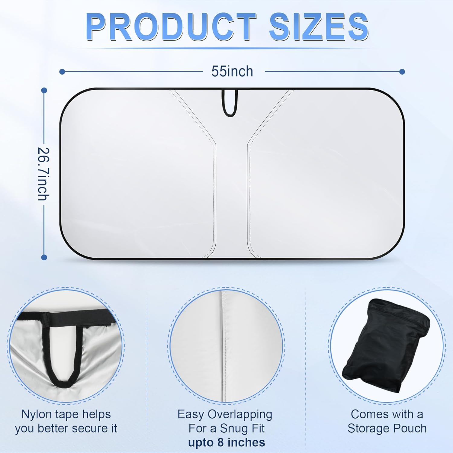 SINGARO 300T Car Windshield Sun Shade, Foldable Reflective, 58" x 32"