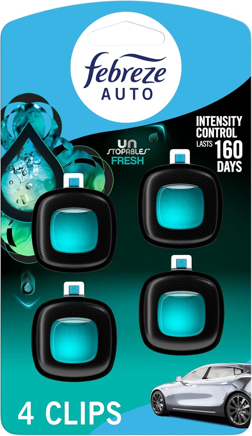 Febreze Car Vent Clip Air Freshener – Unstopables Fresh Scent, 4 Count