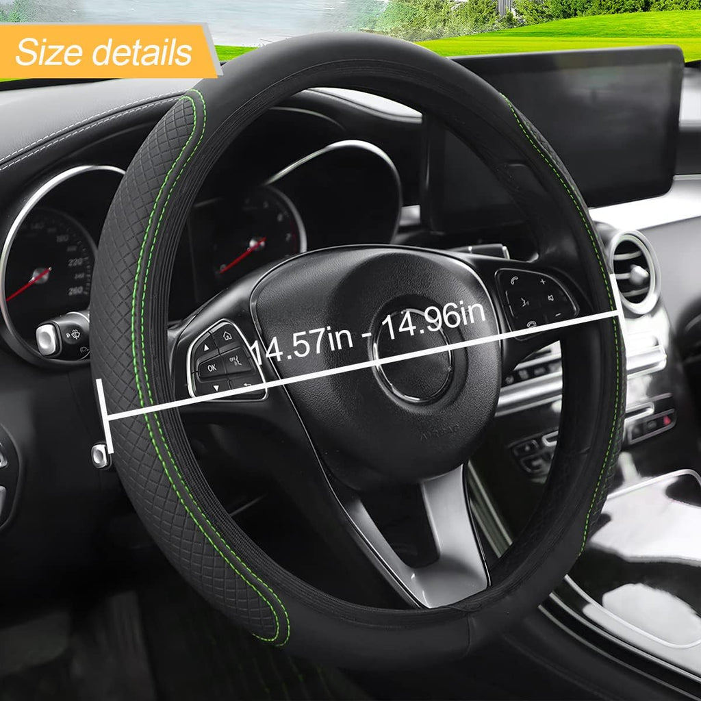 LoyaForba Leather Steering Wheel Cover, Anti-Slip Breathable Car Interior Accessory 15