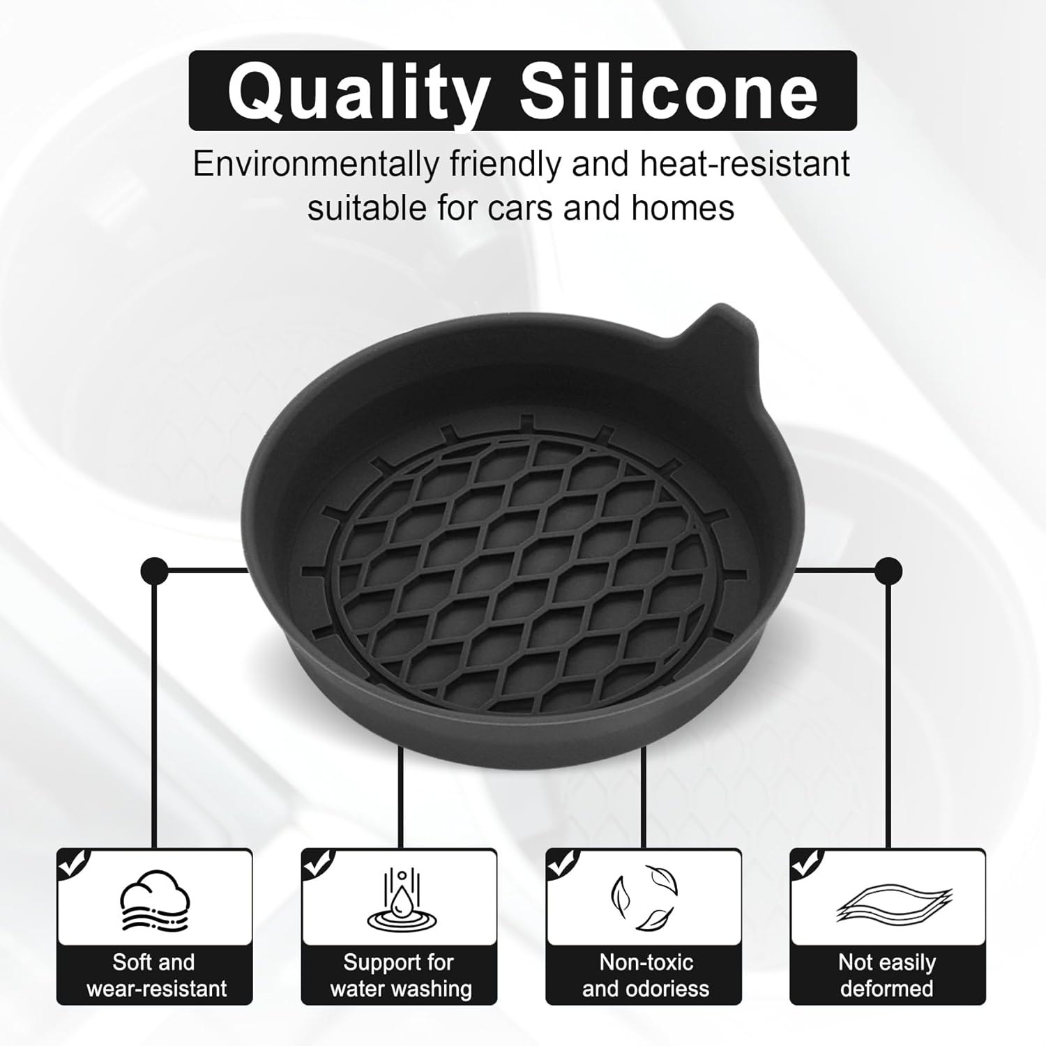 SINGARO Car Cup Holder Coasters, Silicone, Non-Slip, 4 Pack Black
